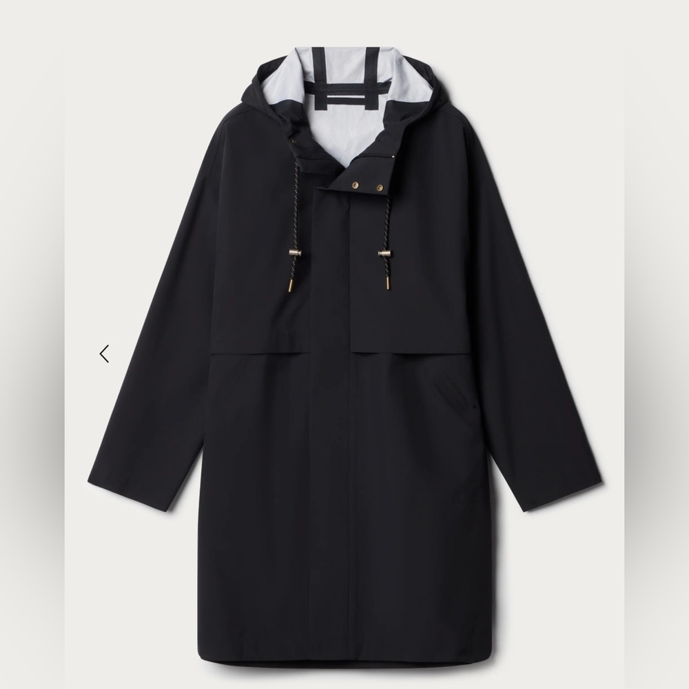 Rhone Tens Black Hooded Long Raincoat Jacket NWT Size L Waterproof Outerwear